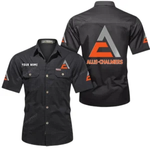 Allis Chalmers Short Sleeved Shirt, All Over Print Button Shirt CAR444052625957 - Black