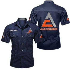 Allis Chalmers Short Sleeved Shirt, All Over Print Button Shirt CAR444052625957 - Dark Blue