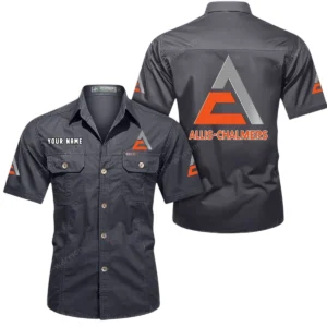 Allis Chalmers Short Sleeved Shirt, All Over Print Button Shirt CAR444052625957 - Gray