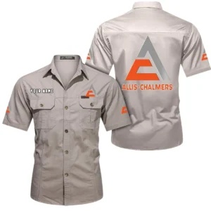 Allis Chalmers Short Sleeved Shirt, All Over Print Button Shirt CAR444052625957 - Beige