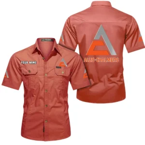 Allis Chalmers Short Sleeved Shirt, All Over Print Button Shirt CAR444052625957 - Red