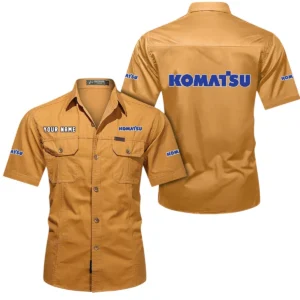 Komatsu Short Sleeved Shirt, All Over Print Button Shirt CAR444052625958 - Turmeric