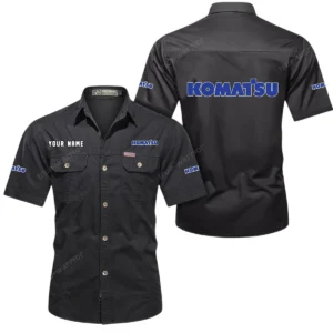 Komatsu Short Sleeved Shirt, All Over Print Button Shirt CAR444052625958 - Black