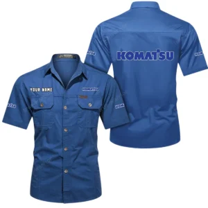 Komatsu Short Sleeved Shirt, All Over Print Button Shirt CAR444052625958 - Cowboy Blue