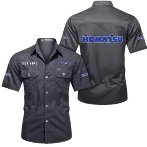 Komatsu Short Sleeved Shirt, All Over Print Button Shirt CAR444052625958 - Gray