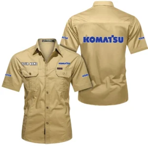 Komatsu Short Sleeved Shirt, All Over Print Button Shirt CAR444052625958 - Khaki