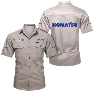 Komatsu Short Sleeved Shirt, All Over Print Button Shirt CAR444052625958 - Beige