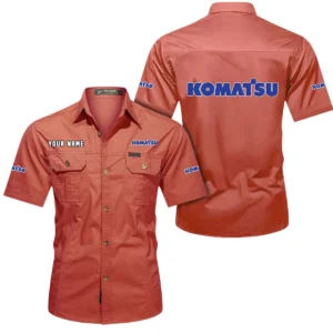 Komatsu Short Sleeved Shirt, All Over Print Button Shirt CAR444052625958 - Red