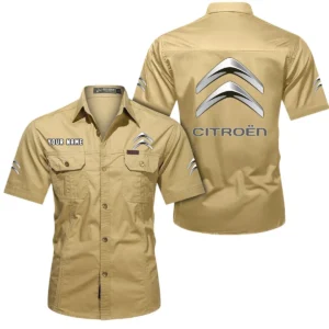Citroen Short Sleeved Shirt, All Over Print Button Shirt CAR444052625959 - Khaki