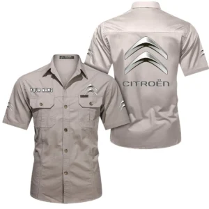 Citroen Short Sleeved Shirt, All Over Print Button Shirt CAR444052625959 - Beige