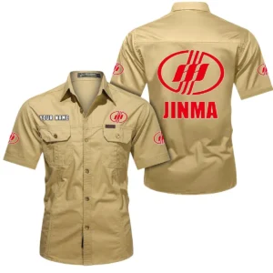 Jinma Short Sleeved Shirt, All Over Print Button Shirt CAR444052625960 - Khaki