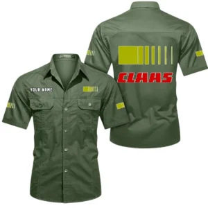 Claas Short Sleeved Shirt, All Over Print Button Shirt CAR444052625961 - Army Green