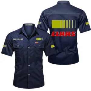 Claas Short Sleeved Shirt, All Over Print Button Shirt CAR444052625961 - Dark Blue