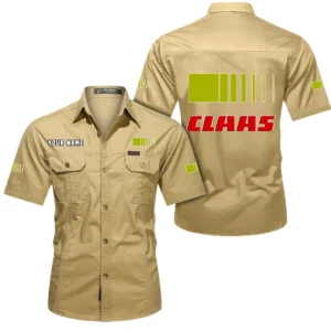 Claas Short Sleeved Shirt, All Over Print Button Shirt CAR444052625961 - Khaki