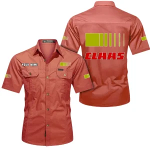 Claas Short Sleeved Shirt, All Over Print Button Shirt CAR444052625961 - Red
