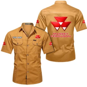 Massey Ferguson Short Sleeved Shirt, All Over Print Button Shirt CAR444052625962 - Turmeric