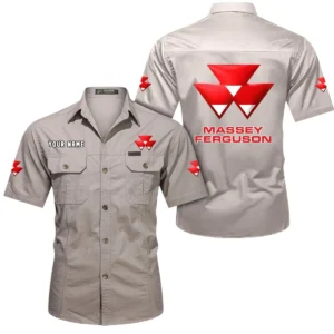 Massey Ferguson Short Sleeved Shirt, All Over Print Button Shirt CAR444052625962 - Beige