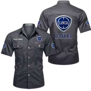 Lancia Short Sleeved Shirt, All Over Print Button Shirt CAR444052625963 - Gray