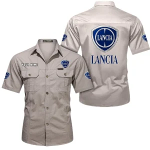 Lancia Short Sleeved Shirt, All Over Print Button Shirt CAR444052625963 - Beige
