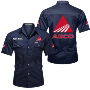 AGCO Allis Short Sleeved Shirt, All Over Print Button Shirt CAR444052625966 - Dark Blue