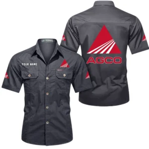 AGCO Allis Short Sleeved Shirt, All Over Print Button Shirt CAR444052625966 - Gray