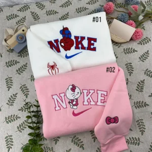 Spider-Man And Hello Kitty Nike Embroidered Sweatshirt Fashion Style For Couples, Valentine's Day