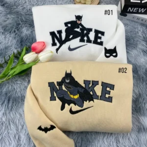Batman And Cat Woman x Nike Embroidered Shirt, Embroidered Sweatshirt Fashion Style For Couples, Valentine's Day