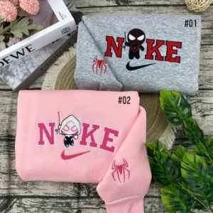 Chibi Spider-Man And Spider-Woman Nike Embroidered Sweatshirt Fashion Style For Couples, Valentine's Day