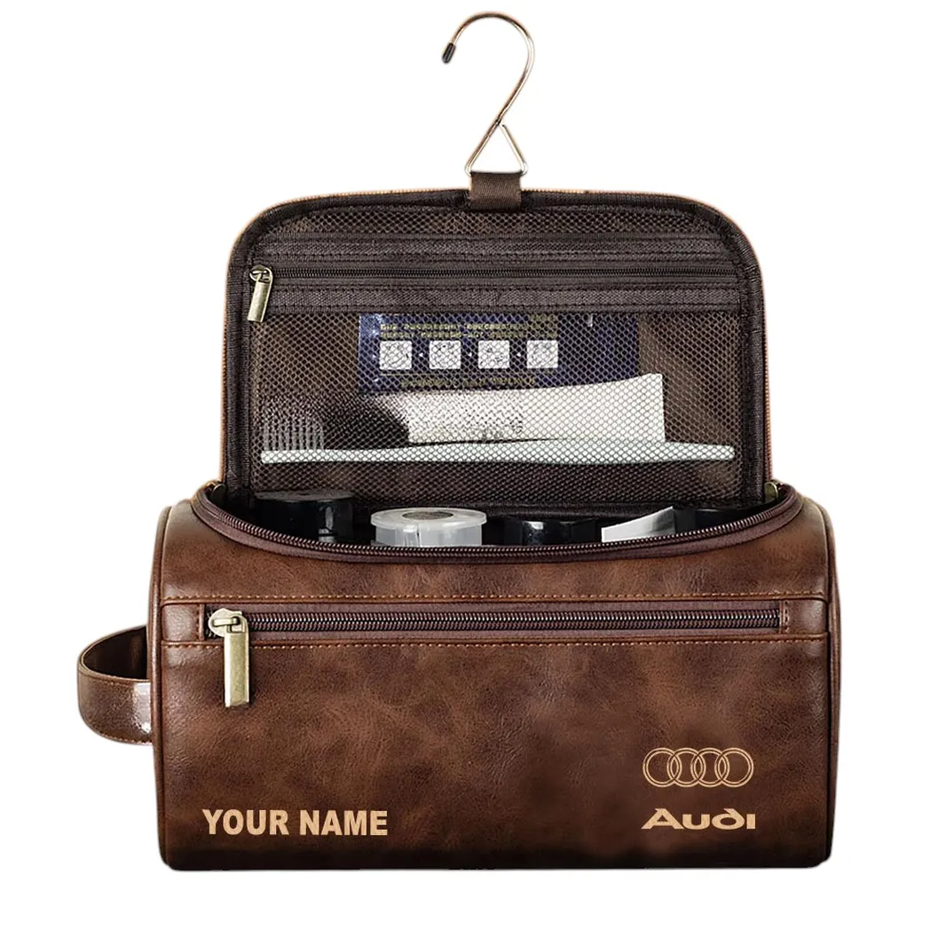 Audi Leather Toiletry Bag, All Over Print Leather Toiletry Bag - Dark Brown CAR44005072535
