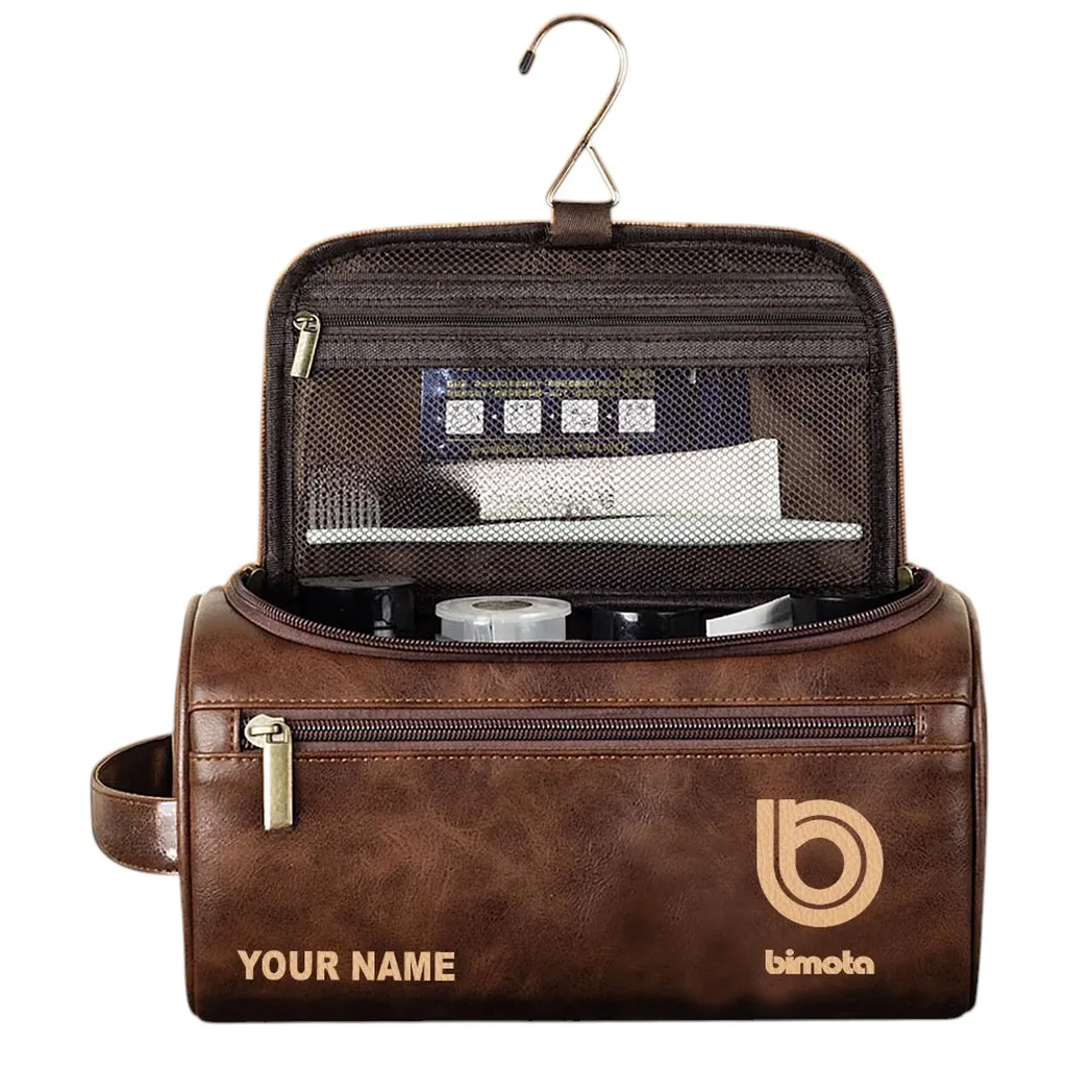 Bimota Leather Toiletry Bag, All Over Print Leather Toiletry Bag - Dark Brown CAR44105072525