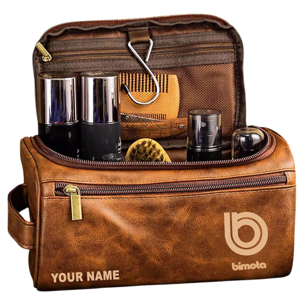 Bimota Leather Toiletry Bag, All Over Print Leather Toiletry Bag - Yellow Brown CAR44105072525