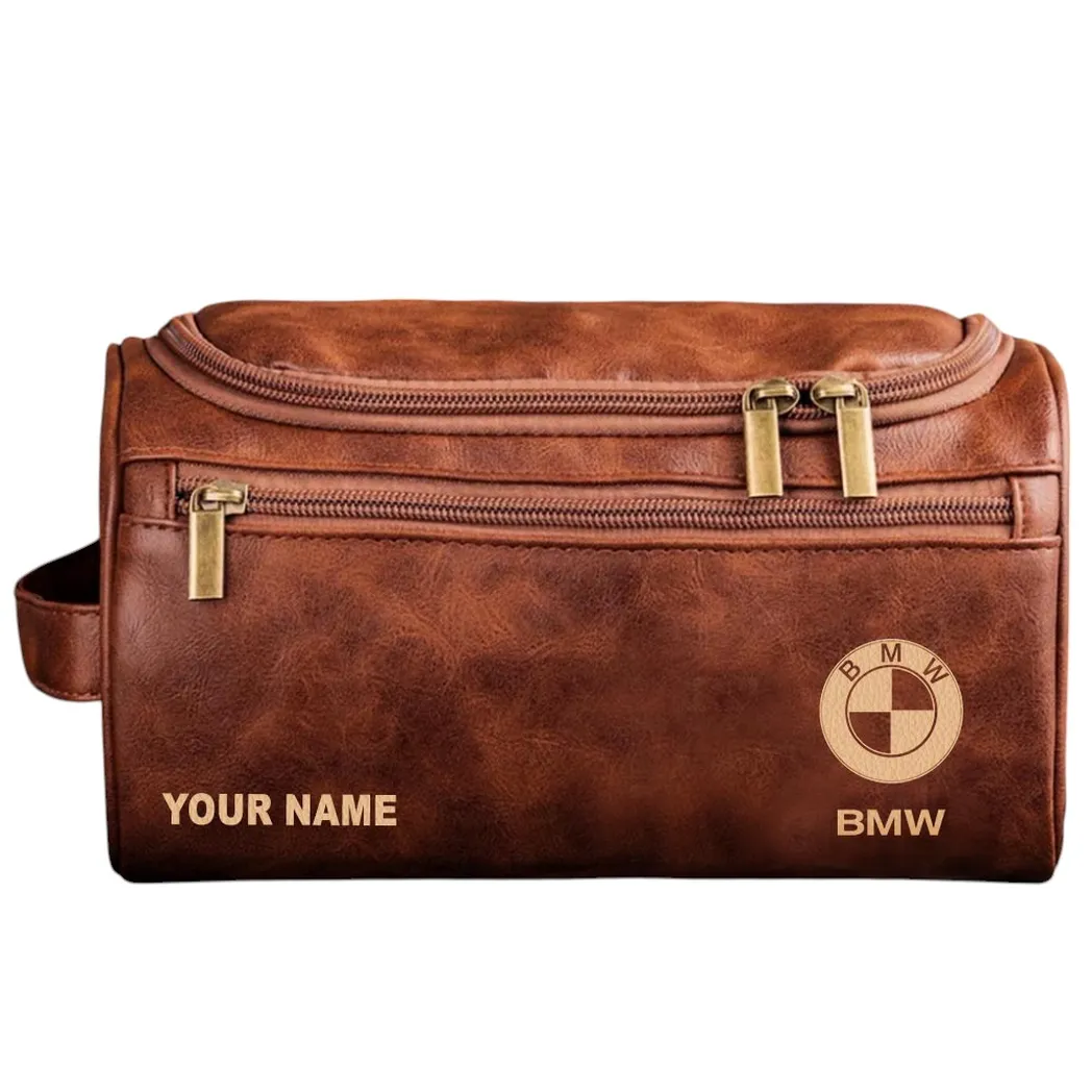 Bmw Leather Toiletry Bag, All Over Print Leather Toiletry Bag - Red Brown CAR44005072516