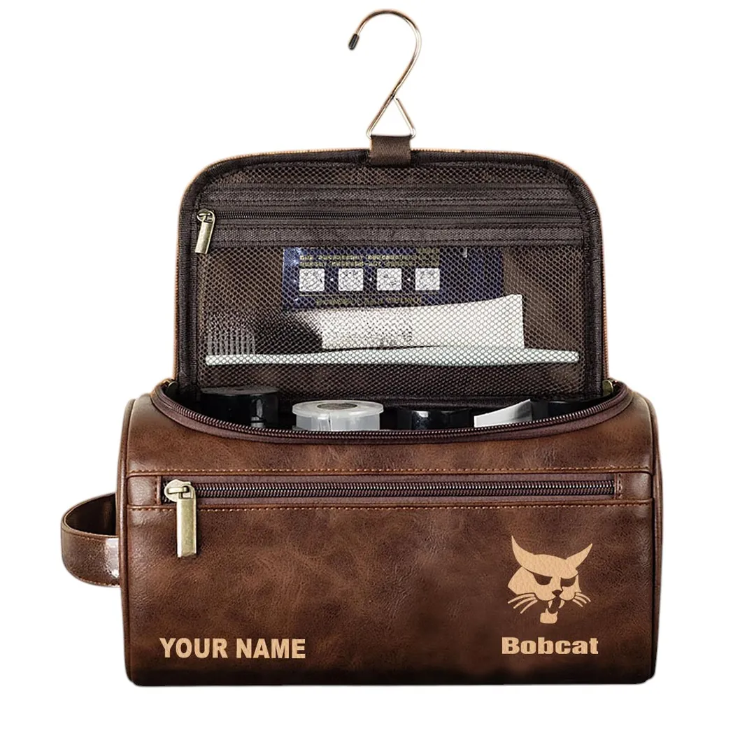 Bobcat Leather Toiletry Bag, All Over Print Leather Toiletry Bag - Dark Brown CAR44205072528