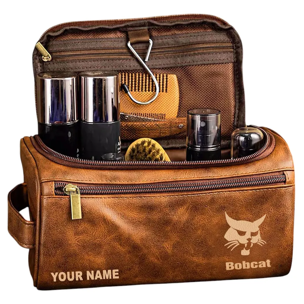 Bobcat Leather Toiletry Bag, All Over Print Leather Toiletry Bag - Yellow Brown CAR44205072528