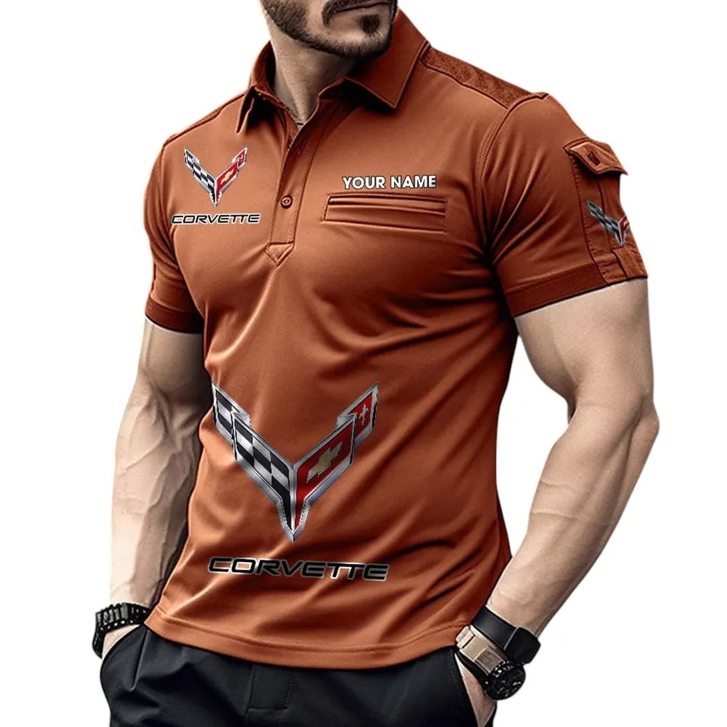 Chevrolet Corvette Pocket Polo Shirt, All Over Print Shirt For Chevrolet Corvette Fan CAR450051325368 - Orange