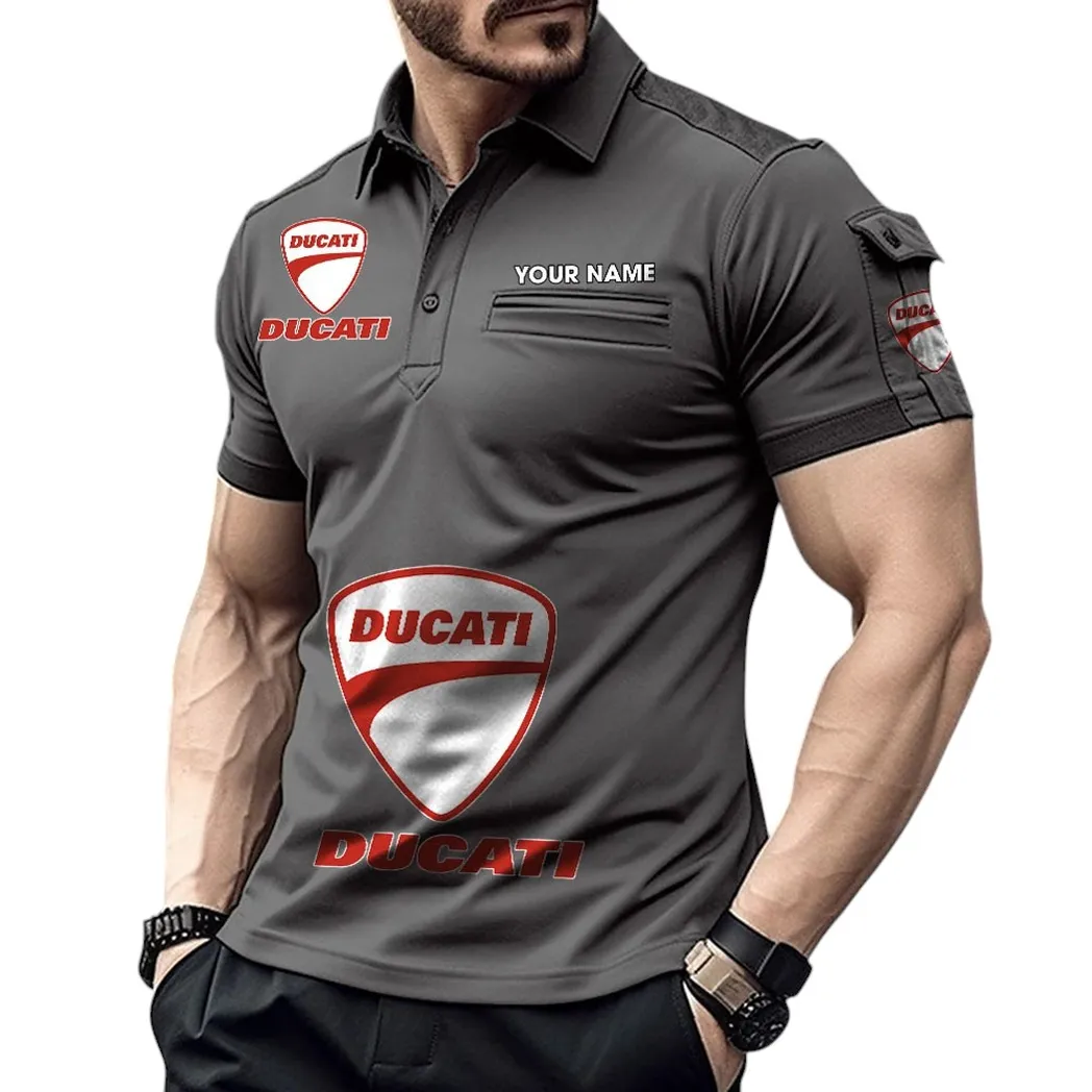 Ducati Pocket Polo Shirt, All Over Print Shirt For Ducati Fan CAR450051325340 - Gray