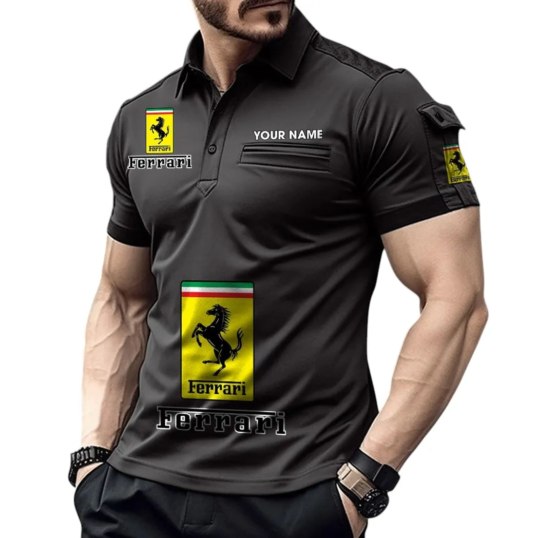 Ferrari Pocket Polo Shirt, All Over Print Shirt For Ferrari Fan CAR450051325335 - Black