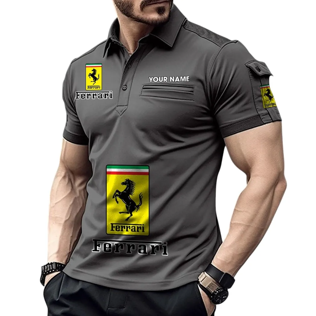 Ferrari Pocket Polo Shirt, All Over Print Shirt For Ferrari Fan CAR450051325335 - Gray