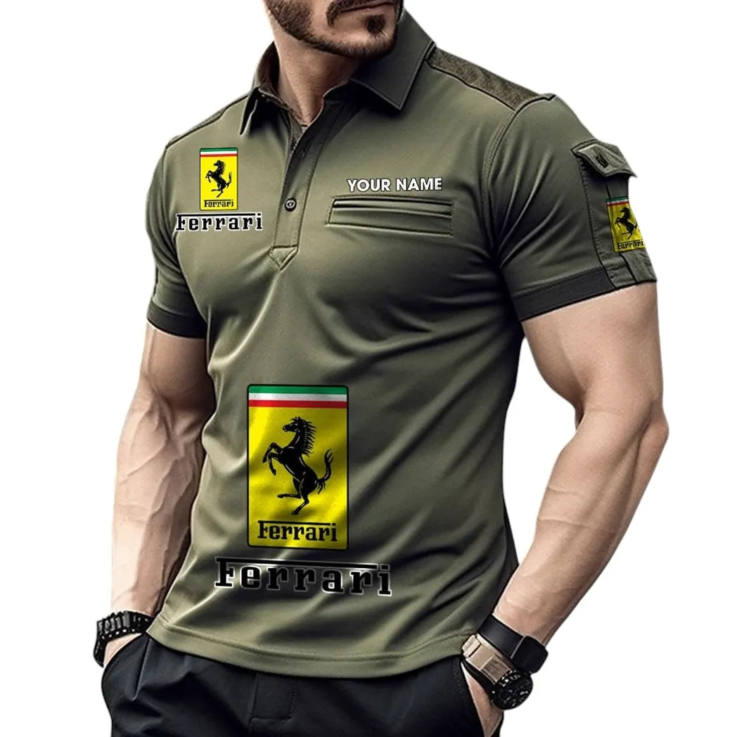 Ferrari Pocket Polo Shirt, All Over Print Shirt For Ferrari Fan CAR450051325335 - Green
