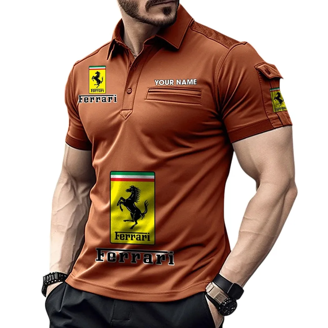 Ferrari Pocket Polo Shirt, All Over Print Shirt For Ferrari Fan CAR450051325335 - Orange
