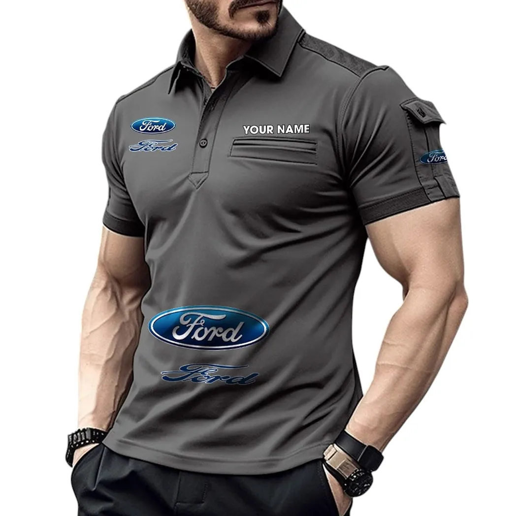 Ford Pocket Polo Shirt, All Over Print Shirt For Ford Fan CAR450051325382 - Gray