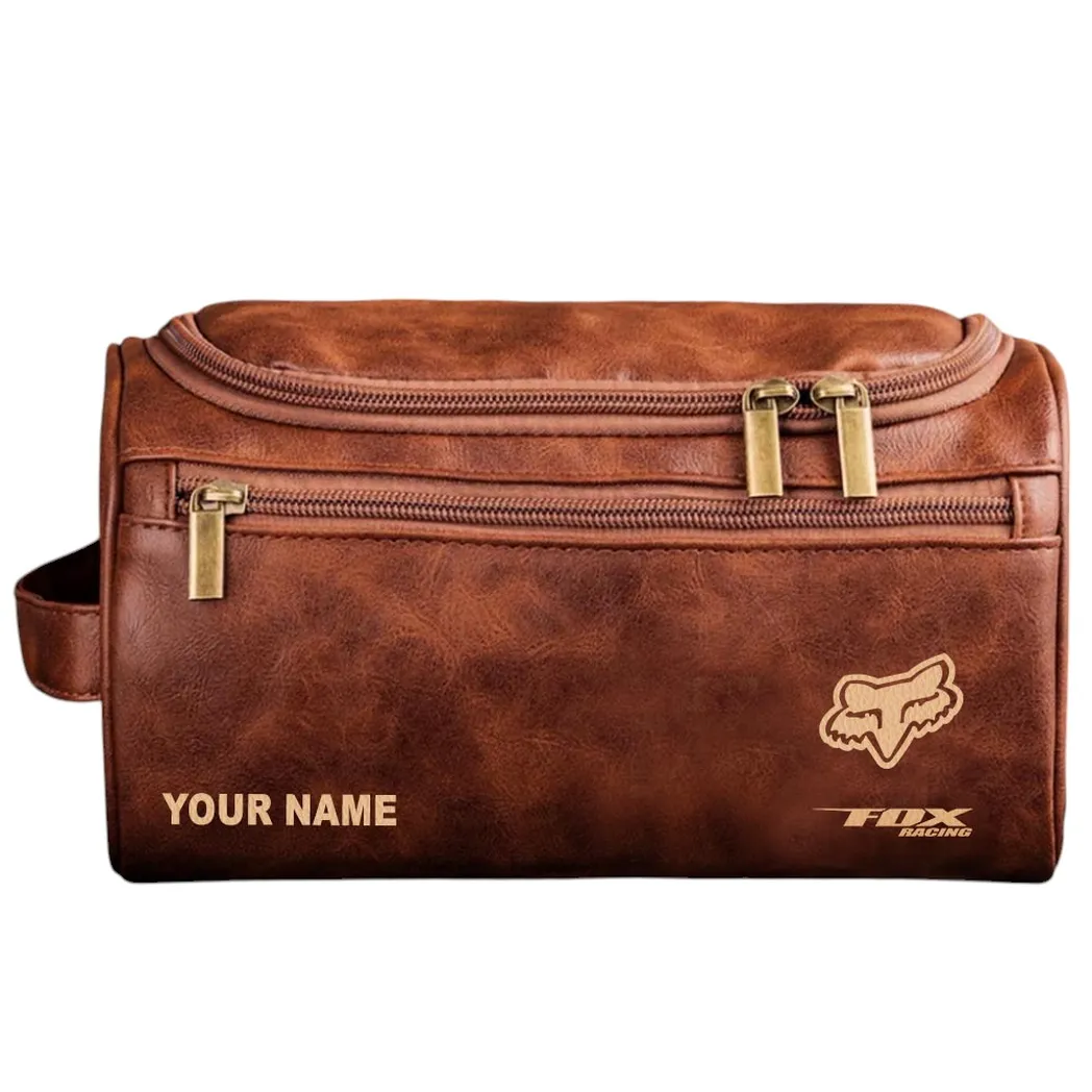 Fox Racing Leather Toiletry Bag, All Over Print Leather Toiletry Bag - Red Brown CAR44105072514