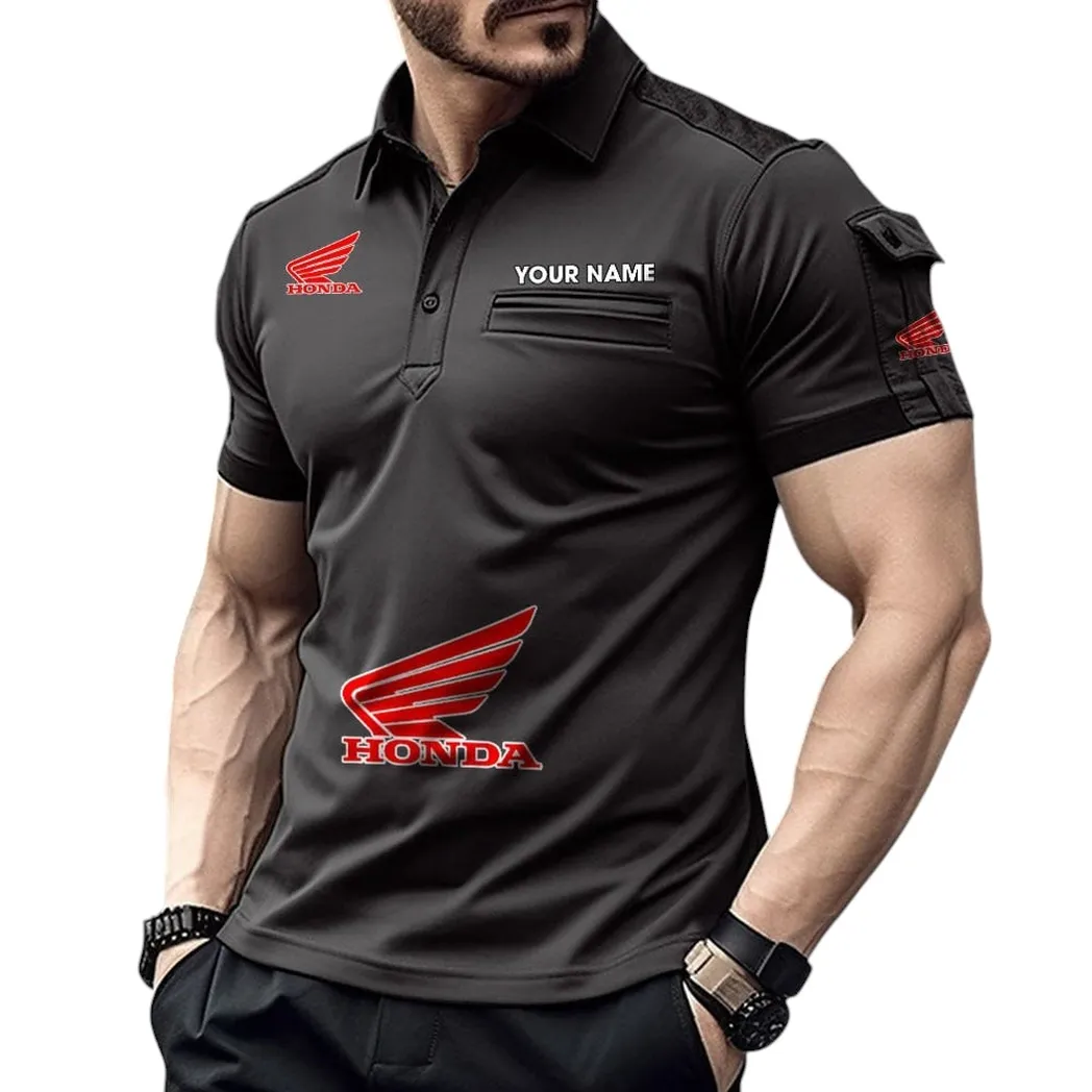 Honda Motorcycle Pocket Polo Shirt, All Over Print Shirt For Honda Motorcycle Fan CAR450051325344 - Black