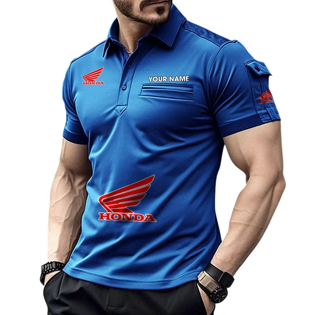 Honda Motorcycle Pocket Polo Shirt, All Over Print Shirt For Honda Motorcycle Fan CAR450051325344 - Blue