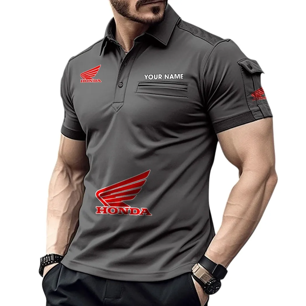 Honda Motorcycle Pocket Polo Shirt, All Over Print Shirt For Honda Motorcycle Fan CAR450051325344 - Gray