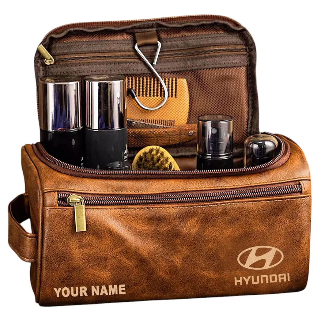 Hyundai Leather Toiletry Bag, All Over Print Leather Toiletry Bag - Yellow Brown CAR44005072519