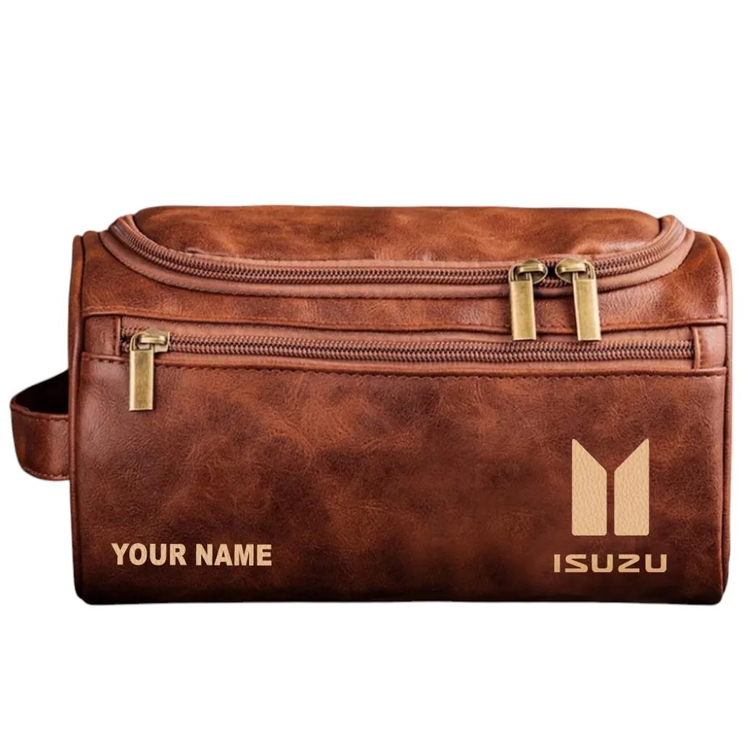 Isuzu Leather Toiletry Bag, All Over Print Leather Toiletry Bag - Red Brown CAR44005072526