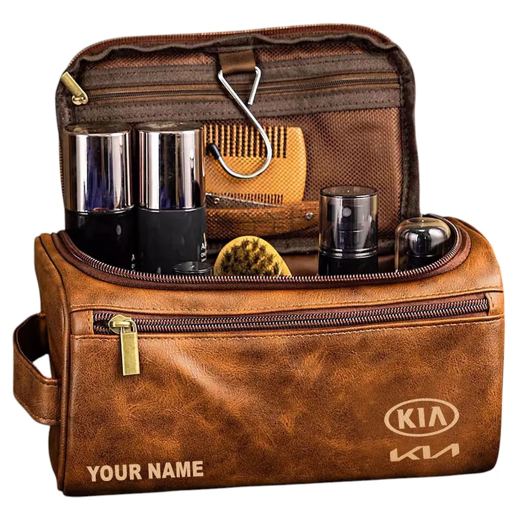 Kia Leather Toiletry Bag, All Over Print Leather Toiletry Bag - Yellow Brown CAR44005072521