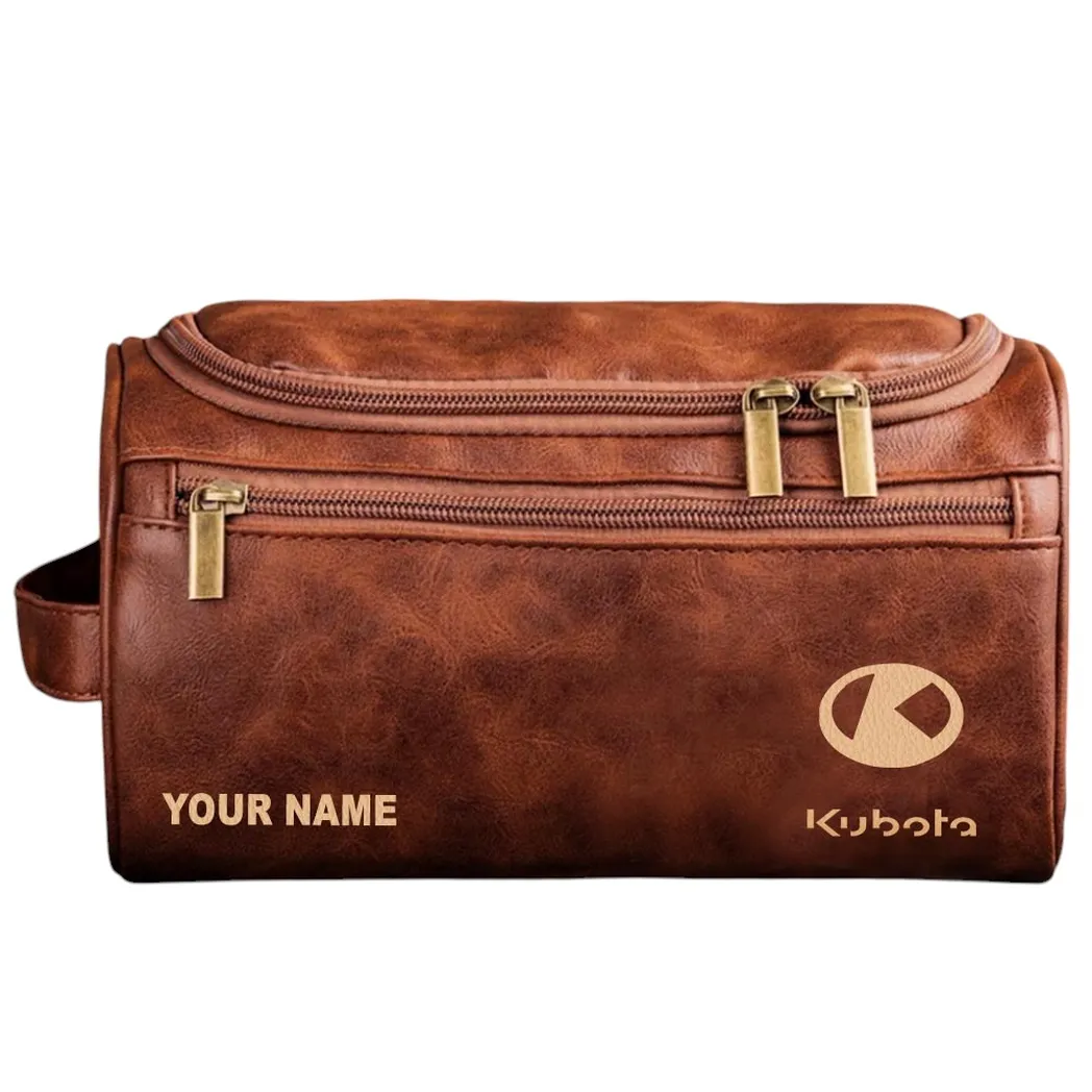 Kubota Leather Toiletry Bag, All Over Print Leather Toiletry Bag - Red Brown CAR44205072535