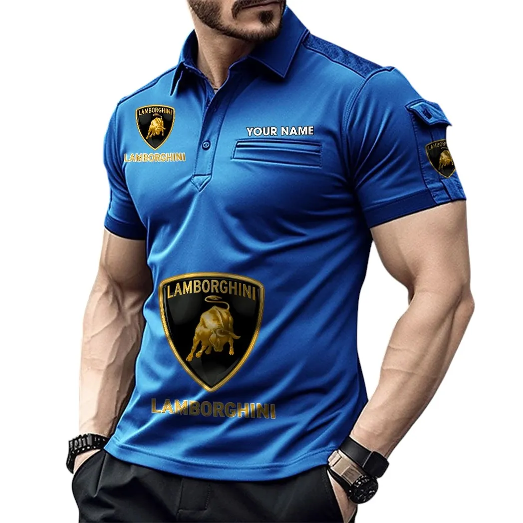 Lamborghini Pocket Polo Shirt, All Over Print Shirt For Lamborghini Fan CAR450051325337 - Blue